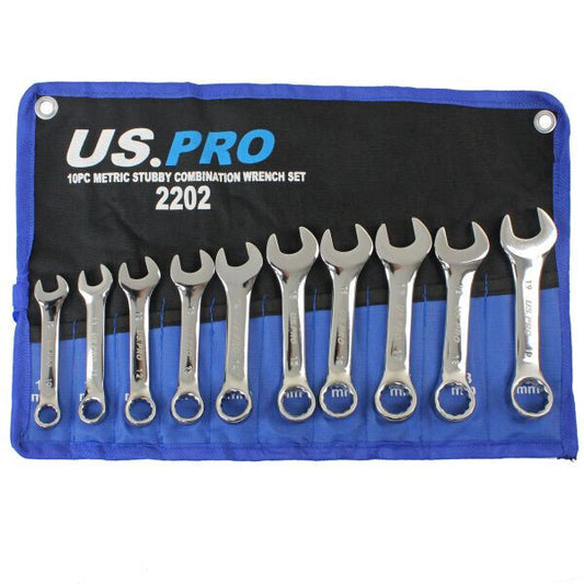 US PRO Stubby Spanners 10pc Short Reach Combination Spanner Set 10mm-19mm 2202