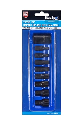 9PC IMPACT SPLINE BIT SOCKET SET M6, M8, M9, M10, M12, M14, M16, M18 1/2" DRIVE