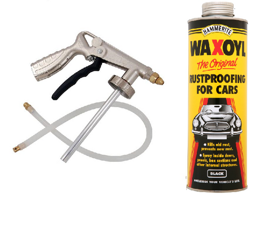 WAXOYL Car Underbody Wax Protector BLACK 1L & PRO AIR Coating Spray Gun SCHUTZ