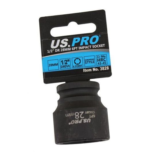 US PRO TOOLS 1/2" Drive 28mm Impact Socket Euro Style Shallow 6 Point 3828