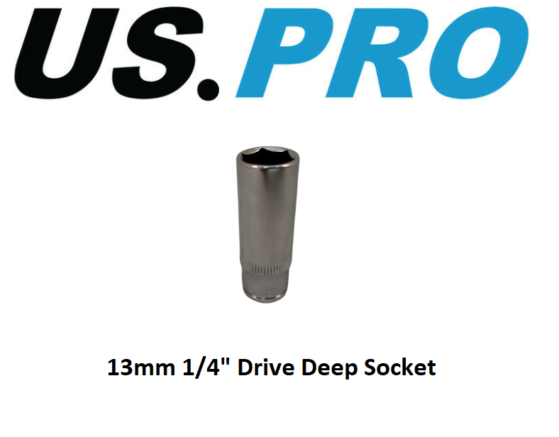 US PRO Tools 13mm Single Deep Socket 1/4" Drive 6 Point Chrome 2225