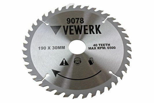 VEWERK TCT Circular Saw Blade 190mm x 30mm x 40T fits Festool , Makita 9078
