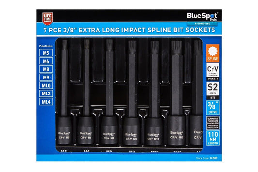 Extra Long Impact Spline Bit Sockets Set 3/8" Drive M5 - M14 LIFETIME GUARANTEE