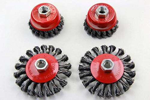 4 PIECE TWIST KNOT WIRE WHEEL CUP BRUSH SET KIT FOR 115mm ANGLE GRINDER RUST