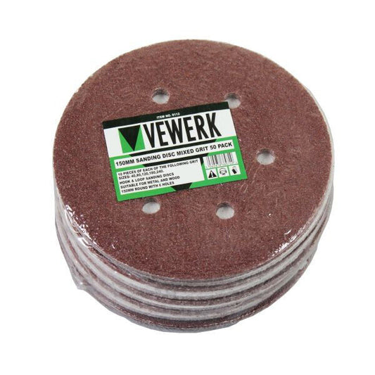 50 PACK OF 150mm Sanding Discs DA Sandpaper 6" MIXED 40 80 120 180 240 GRIT 8112