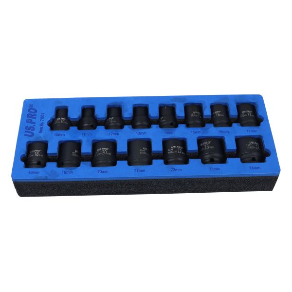 US PRO 15PC 1/2&quot; DR 12PT Shallow Impact Socket Set 10-24mm