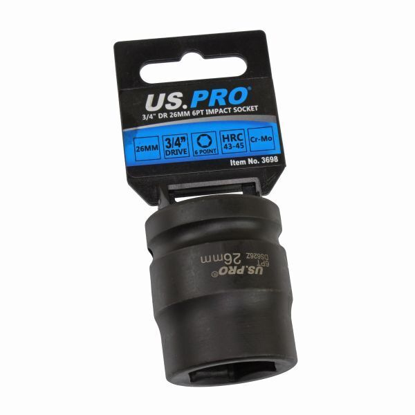 US PRO 26mm 3/4" Square Drive 6 Point Impact Socket