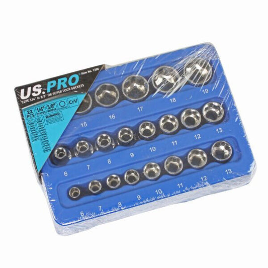 US Pro 22pc Superlock 3/8 and 1/4 Shallow Grip Sockets Set rusted warn fixings