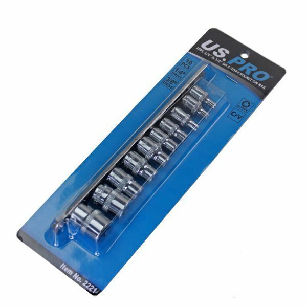 US PRO 11pc 1/4" & 3/8" dr E Torx Socket Set, E4 E5 E6 E7 E8 E10 E12 E14 E16 E18