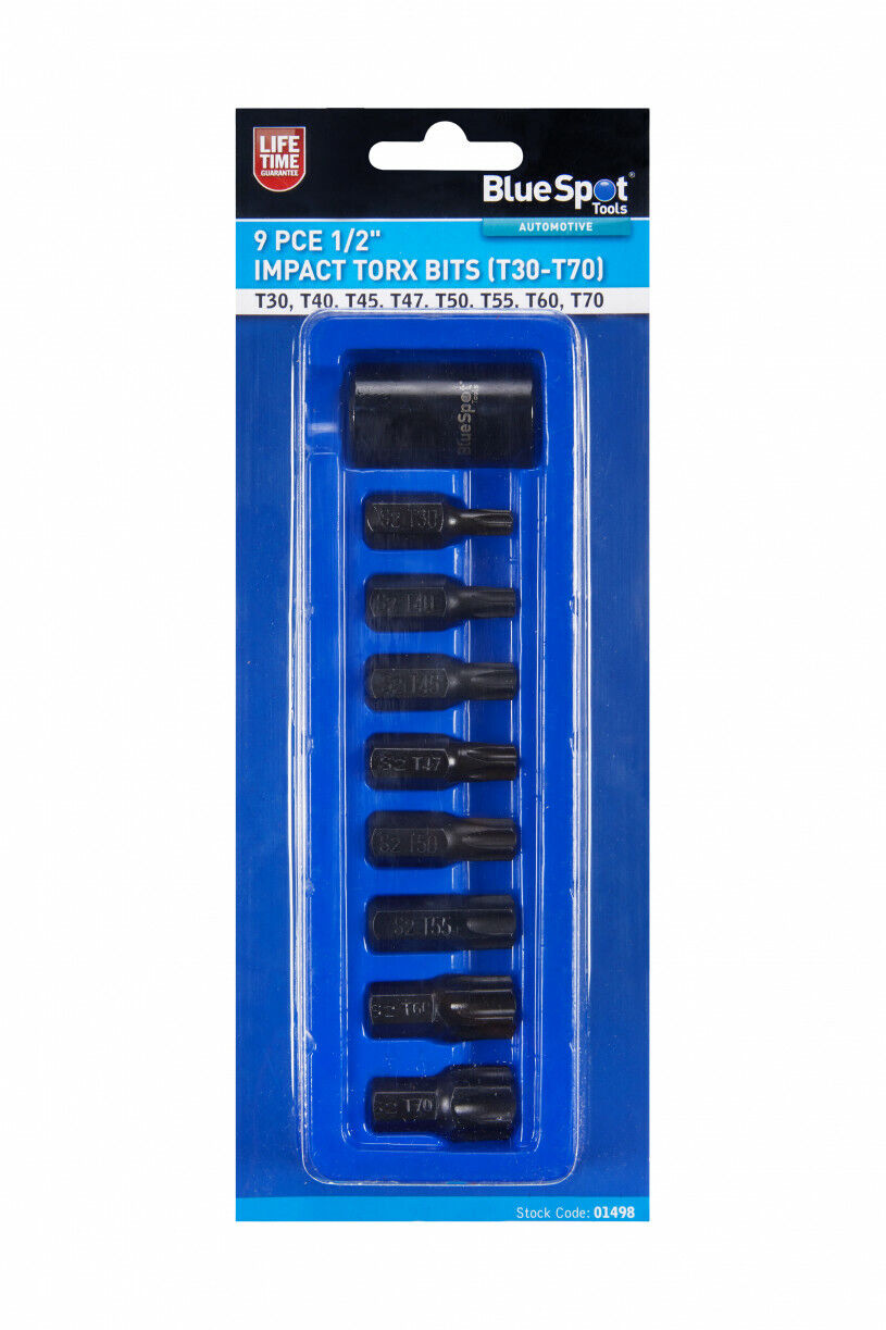 9PC IMPACT TORX BIT SOCKET SET T30, T40, T45, T47, T50, T55, T60, T70 1/2" DRIVE