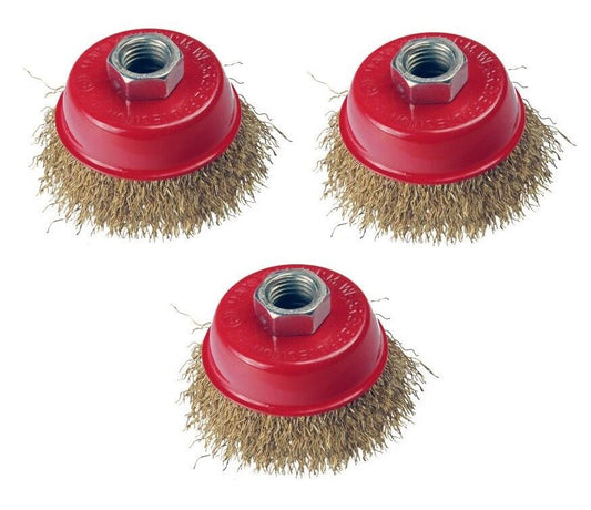 3 PACK of 75mm Rotary Brass Steel Wire Brush Cup Set wheel Angle Grinder 2127
