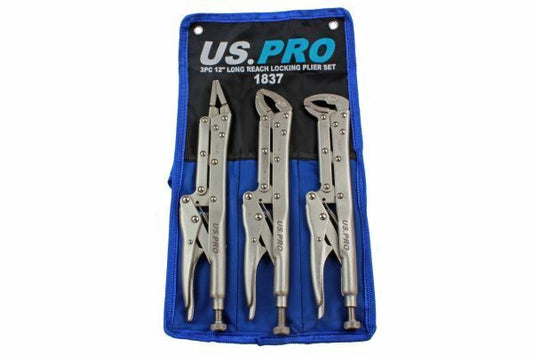 US PRO 3 Piece 12" Flat & Curved Jaw Long Reach Locking Mole Grip Pliers Welding