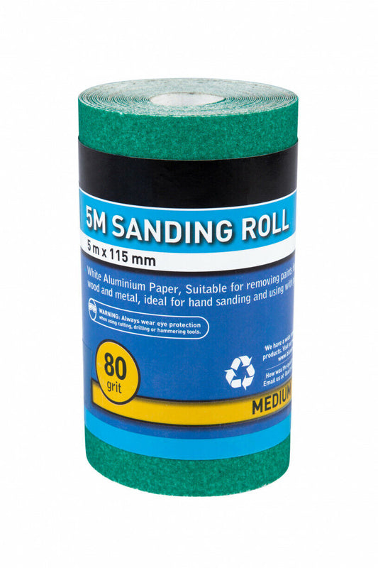 Sandpaper 5m x 115mm Sanding Roll 80 Grit, Anti Clogging for Flat Surfaces