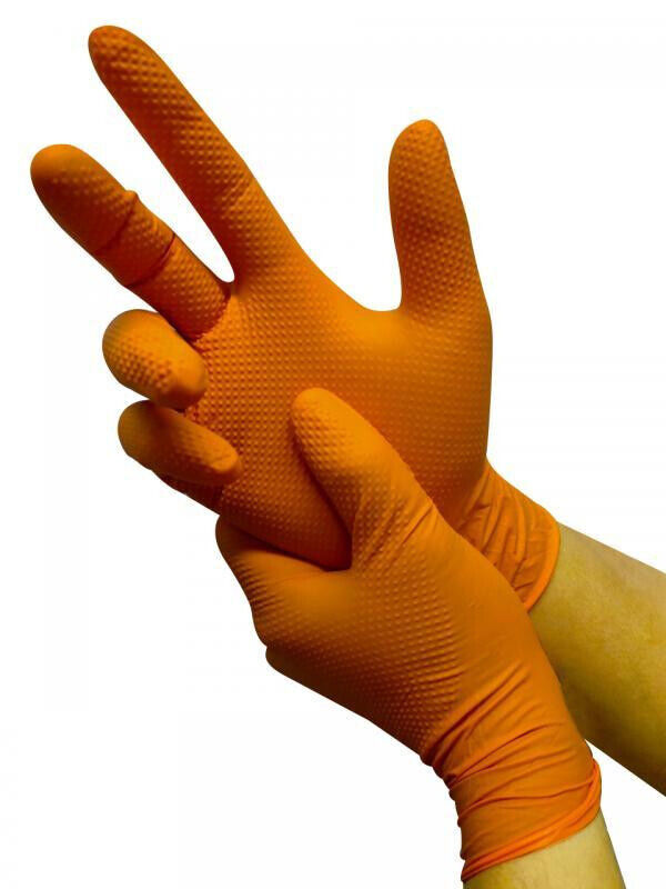 50 TUFFGRIP X LARGE ORANGE NITRILE DISPOSABLE GLOVES RAISED DIAMOND GRIP TG140