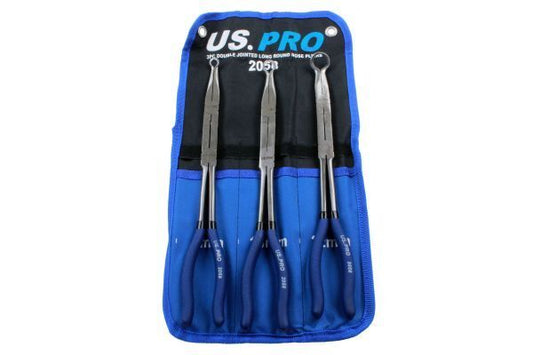 US PRO Tools 3pc Double Jointed Long Round Nose Pliers, Plier Set Tool NEW 2058