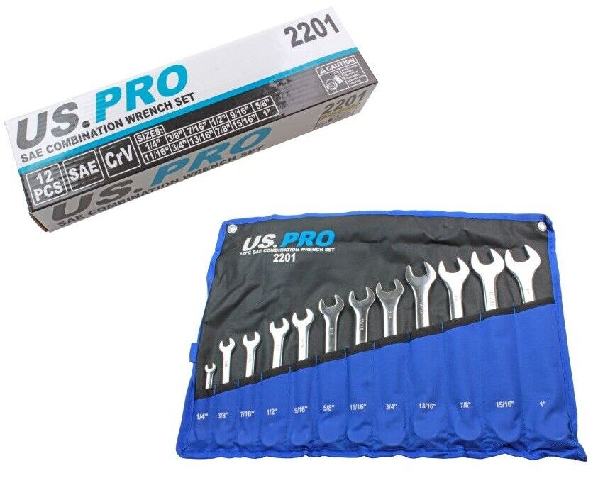 US PRO Tools 12pc SAE / AF Imperial Combination Spanner Wrench Set 1/4 - 1" 2201