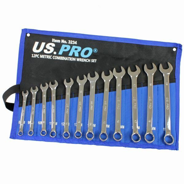 US PRO 12PC Metric Combination Spanner Set 8-19MM Chrome Polished Ring Wrench
