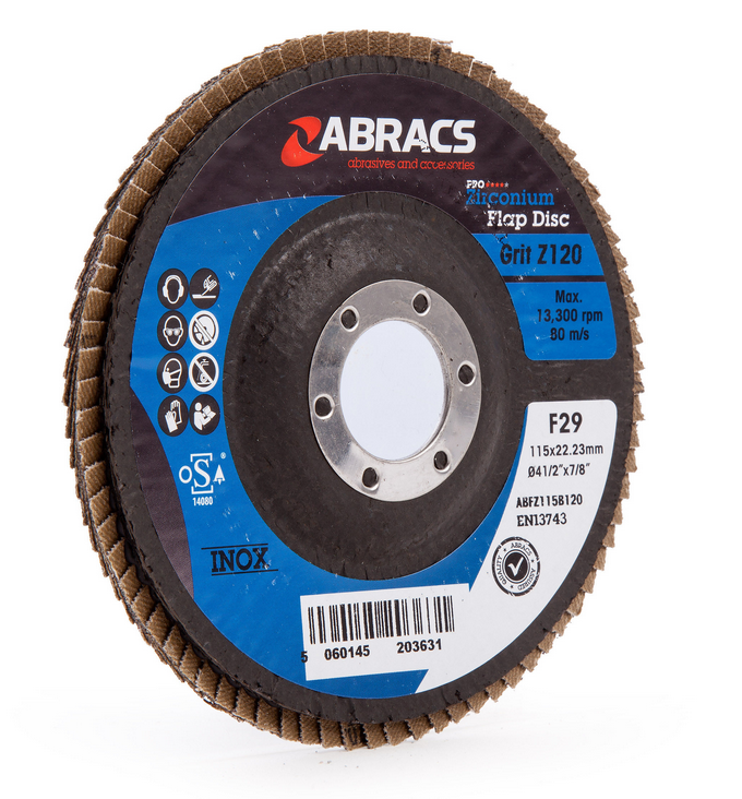 Abracs  Pro Zirconium Inox Flap Disc 115mm 120 Grit (5 Pack)