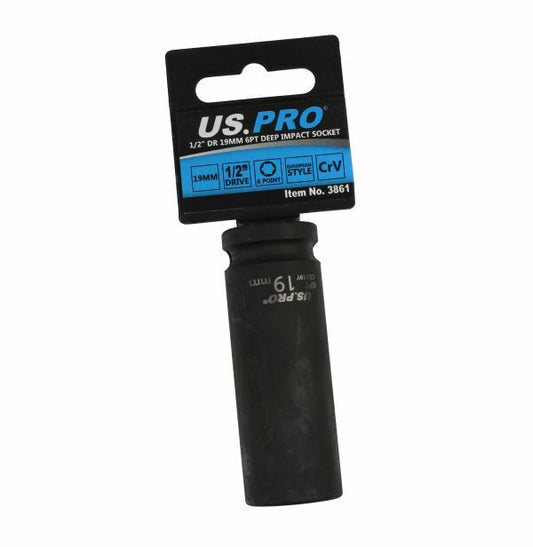 US PRO Tools 19mm 1/2 dr 6pt deep impact socket 19mm impact socket Metric 3861