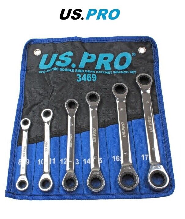 US PRO 6pc Metric Ratchet Spanner Set Double Ring Gear Wrench Spanners 8-19mm