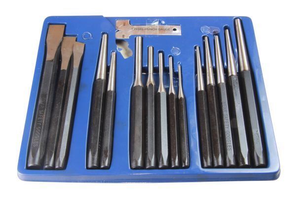 US PRO 16pc Punch and Chisel set Metal Chisels Punch Cold Taper Pin Centre Hole