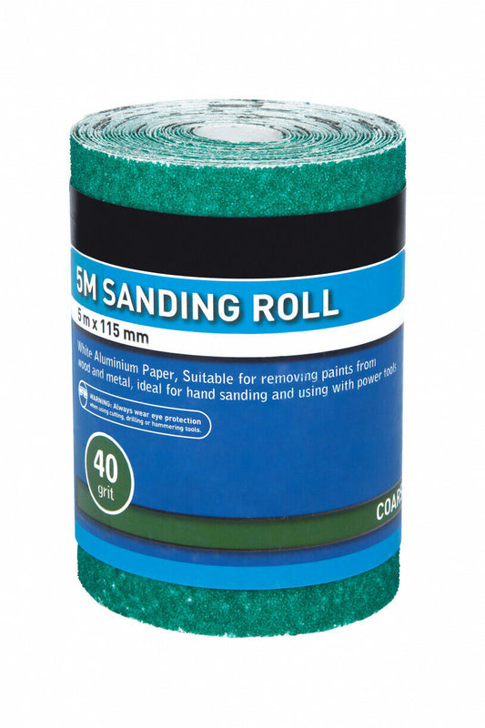 Sandpaper 5m x 115mm Sanding Roll 40 Grit, Anti Clogging for Flat Surfaces