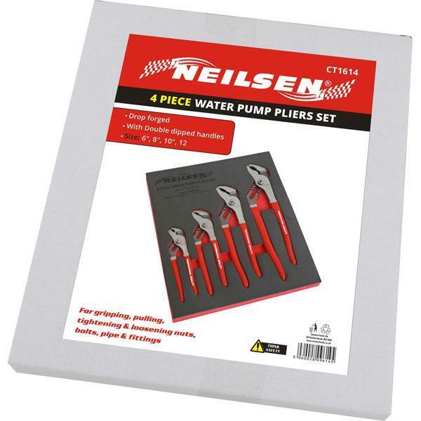 4pc Water Pump Plier Set In EVA Foam Tray 6" 8" 10" 12" Slip Joint NEILSEN TOOLS