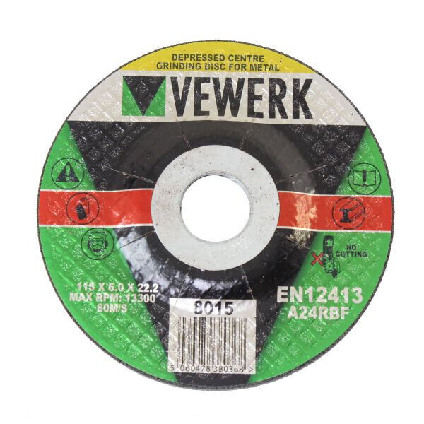 VEWERK by BERGEN 4 1/2" Metal Grinding Disc 115mm x 6mm x 22.2mm  5 PACK Angle