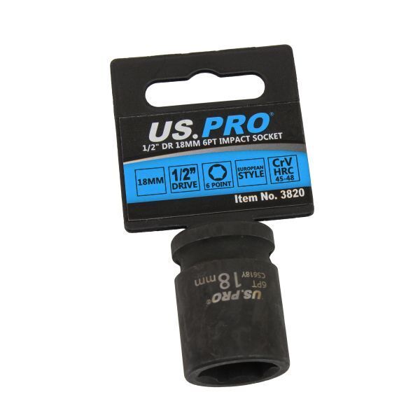 US PRO 18MM 1/2" DR 6PT IMPACT SOCKET EURO STYLE CR-V SHALLOW SOCKET 6 POINT