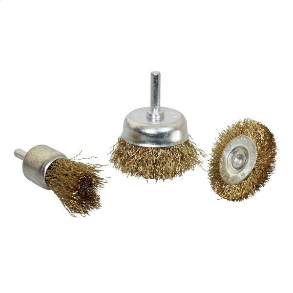 Vewerk 3pc Rotary Wire Brush Set 6mm Shank Flat Cup End Brush Prep Kit 2132