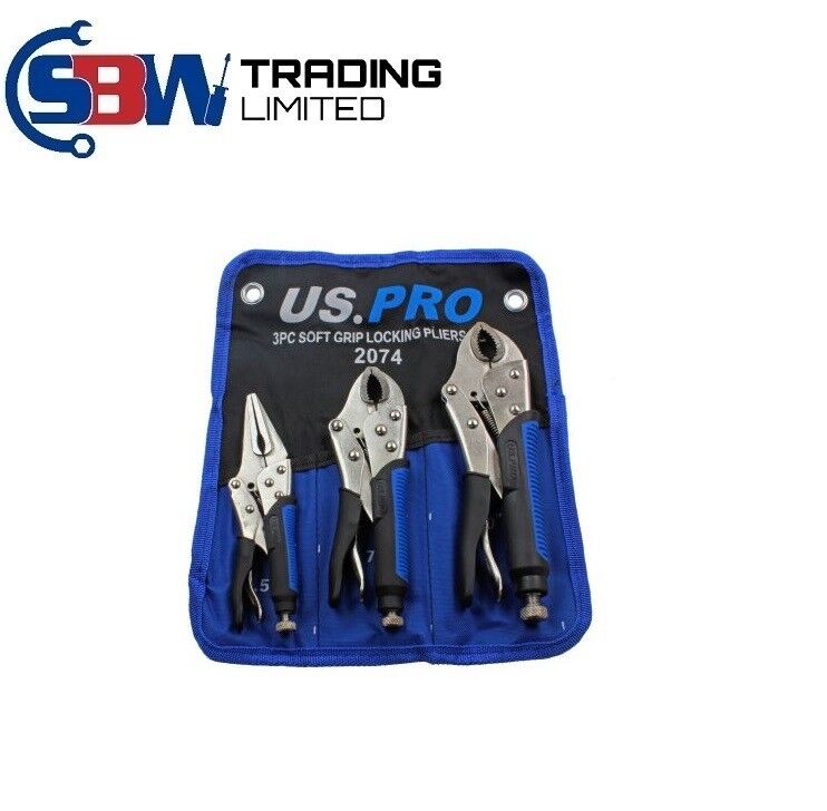 US PRO 3pc Soft Grip Locking Pliers Set 6.5, 7, 10" Mole Grips Vice Clamp 2074