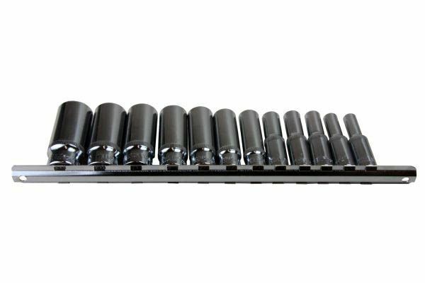 US PRO Tools 12pc 3/8" dr Deep SAE Imperial Sockets 6pt Hex On Rail NEW 3257