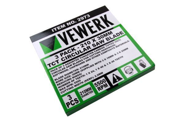 3x VEWERK TCT Circular Wood Saw Blades 210 X 30MM Festool TS75, Makita 2973