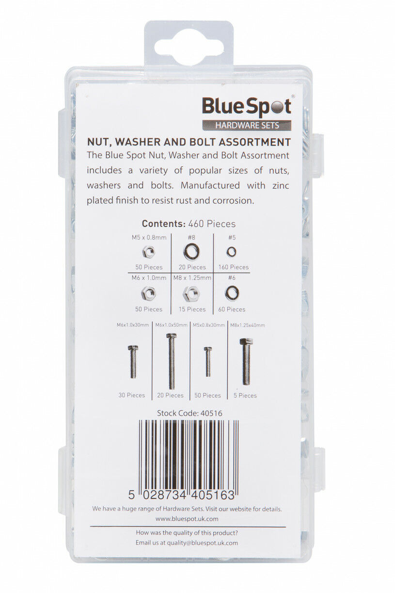 Blue Spot 460 Piece Nut Bolt Washer Assortment M5 M6 M8 Nuts Bolts Washers