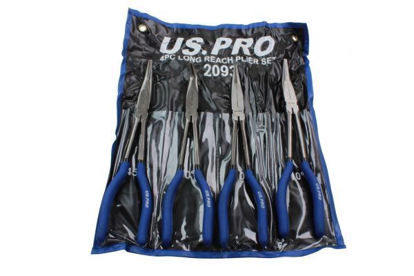 US PRO 4pc Long Nose Pliers Set Extra Long 11” / 285mm Straight Bent Angled 2093