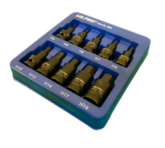 US PRO 10 pc Impact HEX ALLEN Bit Socket Set  1/2" Drive H4 - H19 S2 BITS 3593