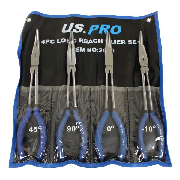 US PRO 4pc Long Nose Pliers Set Extra Long 11” / 285mm Straight Bent Angled 2093