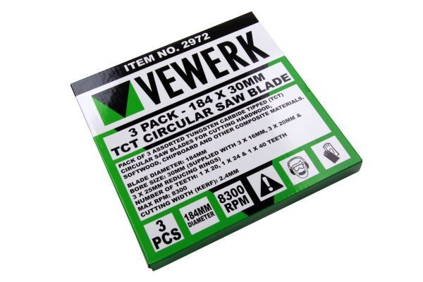 3x VEWERK TCT Circular Wood Saw Blades 184 X 30MM FITS Festool, Makita 2972