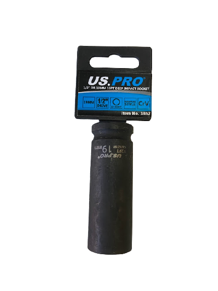 US PRO Tools 19mm 1/2 dr 12pt deep impact socket 19mm impact socket Metric 3862