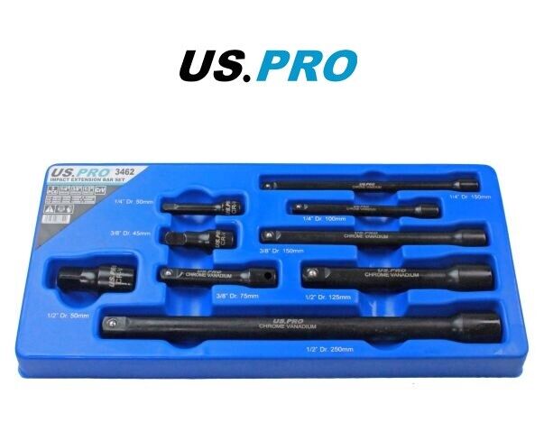 US PRO Tools 9pc 1/4" 3/8" 1/2" dr Impact Extension Bar Set Socket Bars 3462