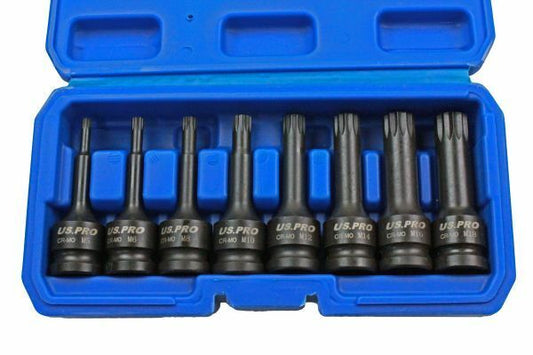 US PRO INDUSTRIAL 8 Piece 1/2" Impact spline Socket Bit Set M5 - M18 Bits 1690