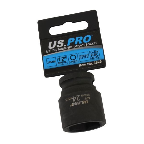 US PRO 24MM 1/2" DR 6PT IMPACT SOCKET EURO STYLE CR-MO