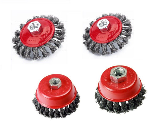 4 PIECE TWIST KNOT WIRE WHEEL CUP BRUSH SET KIT FOR 115mm ANGLE GRINDER RUST