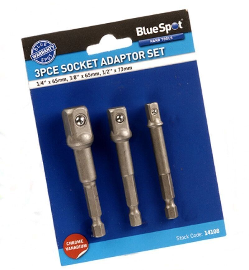 Socket Driver Adaptor Set 3pc 1/4" 3/8" 1/2" Dr Hex Impact Drill Adapter Tools