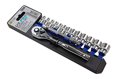 US Pro by BERGEN 1/4" DRIVE RATCHET SOCKET SET 4mm to 14mm sockets 100mm 3226