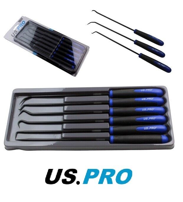 US PRO TOOLS 6pc EXTRA LONG HOOK & PICK TOOL SET Straight & Angled Podger 5037