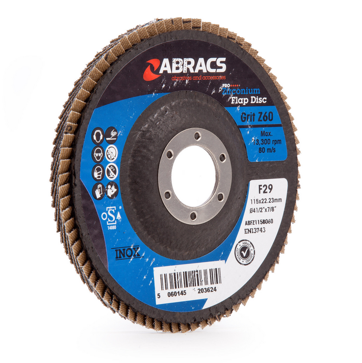 Abracs  Pro Zirconium Inox Flap Disc 115mm 60 Grit (4 Pack)