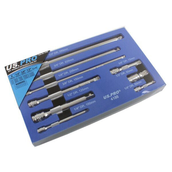 US PRO 9pc WOBBLE EXTENSION BAR SET 1/4" 3/8" 1/2" Socekt Ratchet Extensions