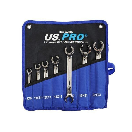 US Pro by Bergen Tools 7pc Brake Flare Nut Spanners Wrench set 12PT 8-24mm 2044