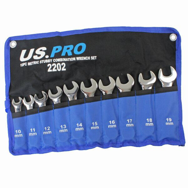 US PRO Stubby Spanners 10pc Short Reach Combination Spanner Set 10mm-19mm 2202